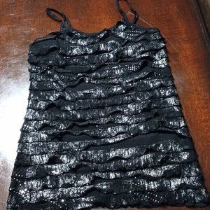 Black Shiny Ruffle Tank Top
